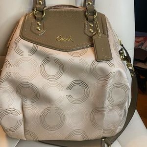 Used authentic coach signature bag cream with taupe trim